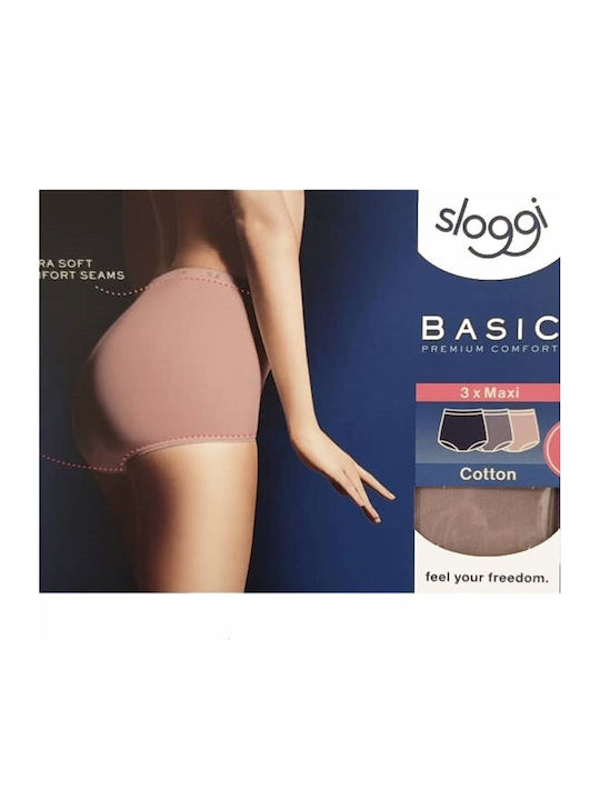 Basic Maxi Βαμβακερά Ψηλόμεσα Γυναικεία Boxer 3Pack με Δαντέλα Μωβ