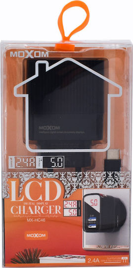 Moxom Charger with 2 USB-A Ports and Cable USB-C Blacks (MX-HC46)