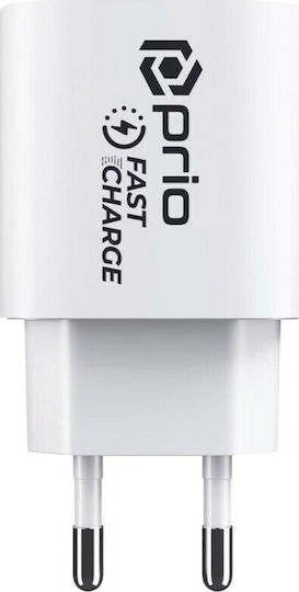 Prio Charger Without Cable with USB-C Port 20W Power Delivery Whites (PWC-1103)