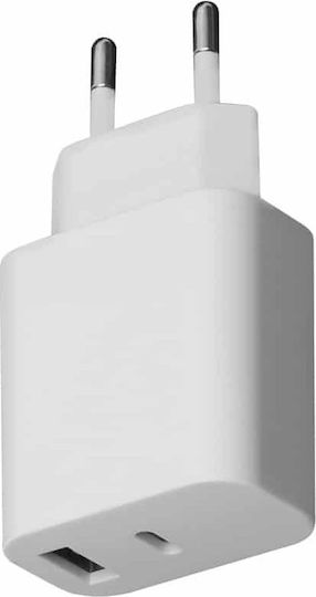 Platinet Încărcător Fără Cablu cu Port USB-A și Port USB-C 30W Albς (PLCUPD30W)