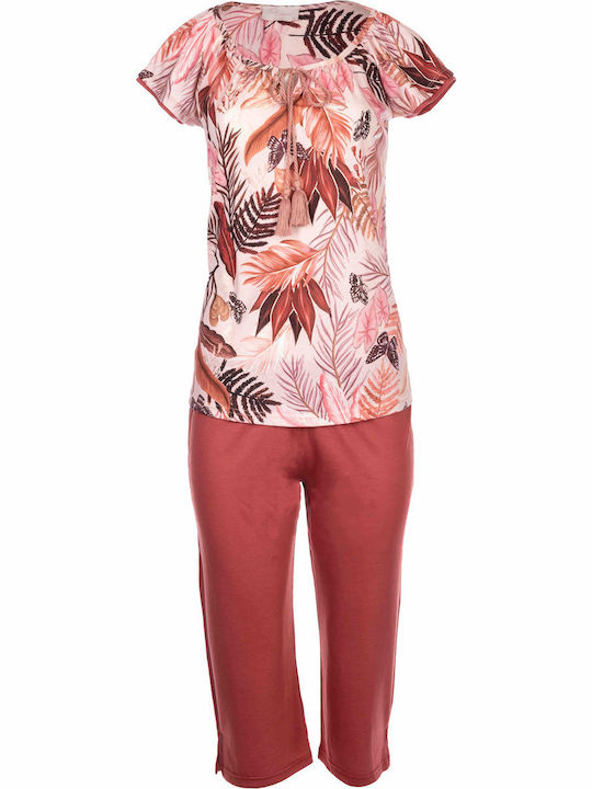 Pink Label Sommer Damen Pyjama-Set Rosa