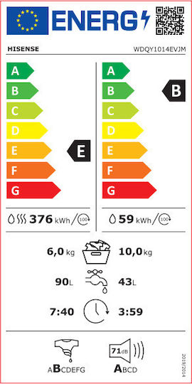 Hisense Πλυντήριο-Στεγνωτήριο Ρούχων 10kg/6kg Ατμού 1400 Στροφές