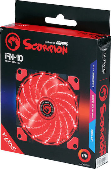 Marvo FN10 Case Fan 120mm (1200rpm / 53.2cfm) με Κόκκινο Φωτισμό και Σύνδεση 3-Pin / 4-Pin Molex Κόκκινο