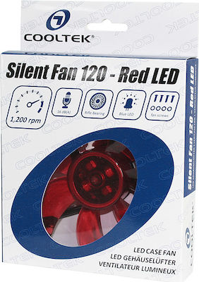 Cooltek Silent Fan 120 LED Case Fan με Κόκκινο Φωτισμό και Σύνδεση 3-Pin