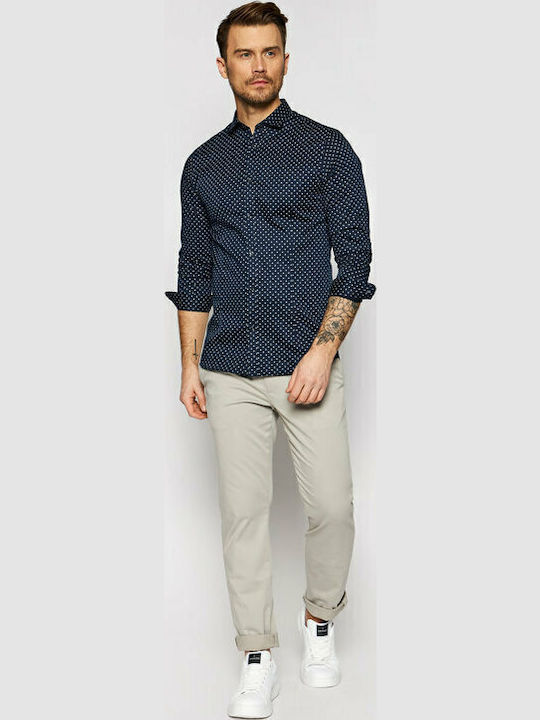 Langärmlig Baumwolle Hemd Polka Dot Marineblau