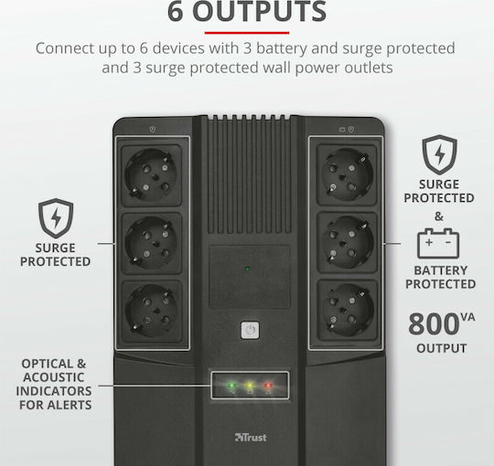 Trust Maxxon 23326 UPS Off-Line 800VA με 6 Schuko Πρίζες