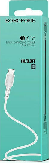 Borofone BX16 Regular USB 2.0 Cablu USB-C bărbătesc - USB-A 18W Alb 1m