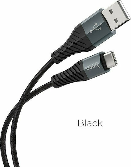 Hoco X38 Cool Braided USB 2.0 Cable USB-C male - USB-A 12W Μαύρο 1m (HOC-X38c-BK)