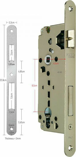 Hugo Locks Eingelassene Schloss mit Zylinder und Zentrum 45mm Silber Rechts