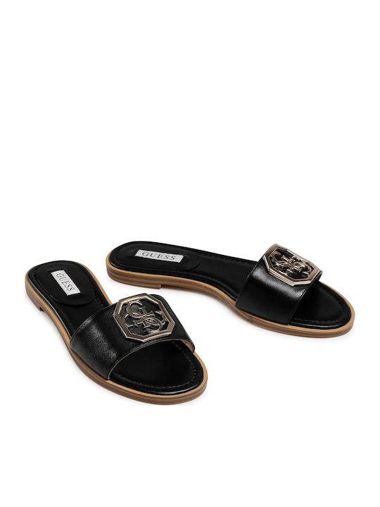 Leder Flache Sandalen für Damen in Schwarz Farbe