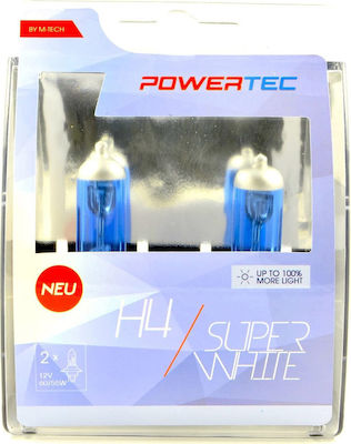 M-Tech Lămpi Autoturismului & Motocicletei Powertec Super White H4 Halogen 3450K Alb cald 12V 60W 2buc