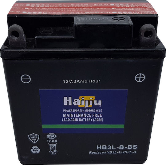 HaiJiu Затворен тип Мотоциклетна батерия HB3L-B-BS с капацитет 3Ах