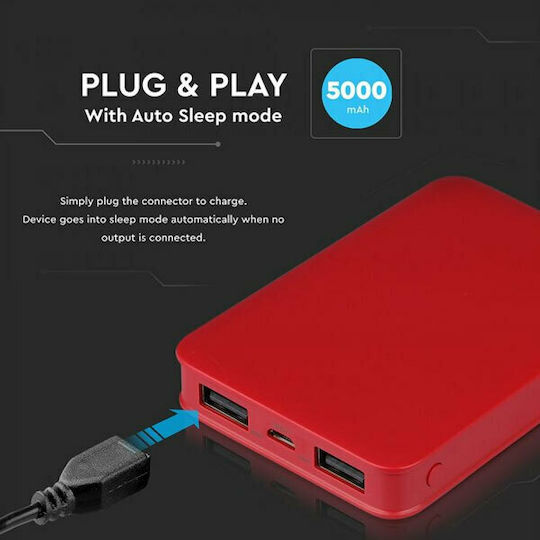 V-TAC VT-3503 Power Bank 5000mAh с 2 USB-A порта Червен