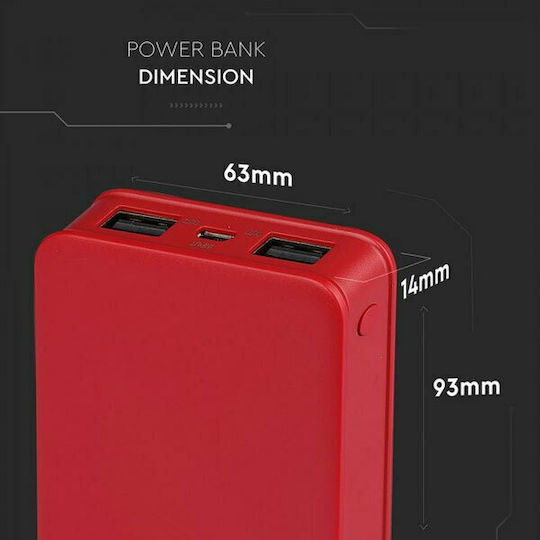 V-TAC VT-3503 Power Bank 5000mAh с 2 USB-A порта Червен