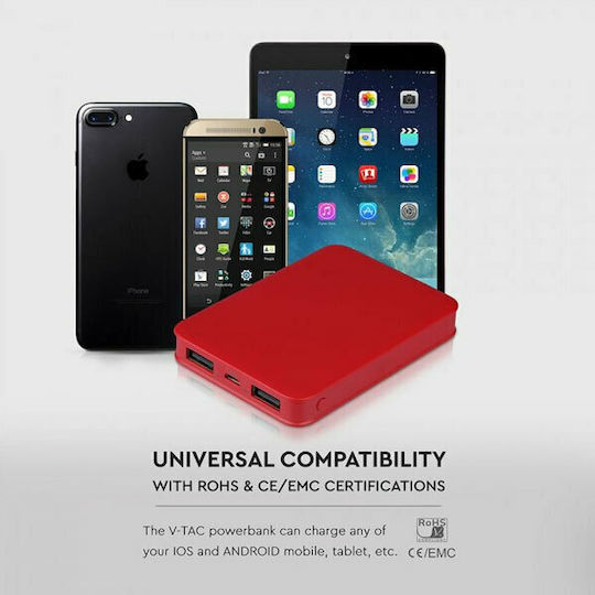 V-TAC VT-3503 Power Bank 5000mAh с 2 USB-A порта Червен