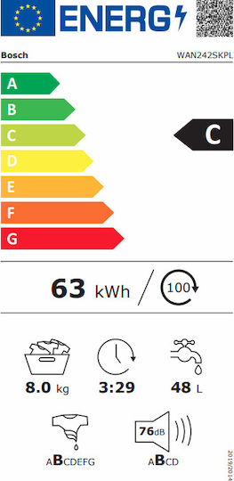 Bosch Πλυντήριο Ρούχων 8kg 1200 Στροφών Speed Perfect Inox WAN242SKPL