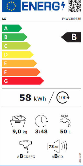 LG Πλυντήριο Ρούχων Inverter Direct Drive 9kg με Τεχνολογία Ατμού 1400 Στροφών F4WV309S3E