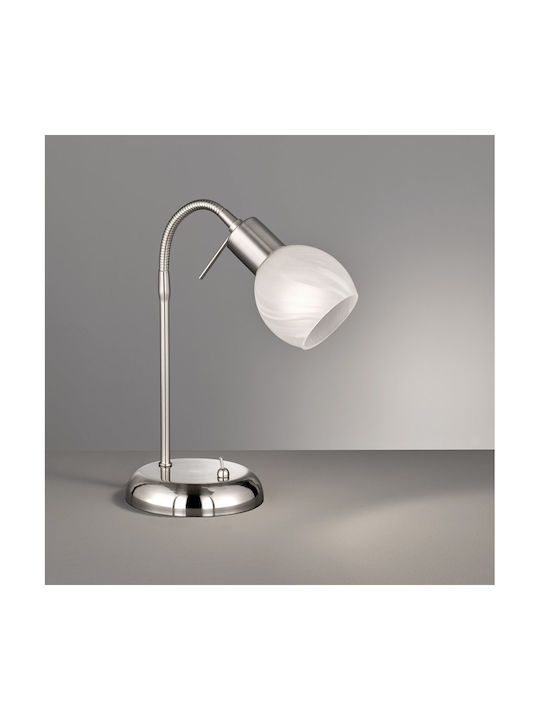 Trio Lighting Antibes Metal Table Lamp for Socket E14 with White Shade and Silver Base