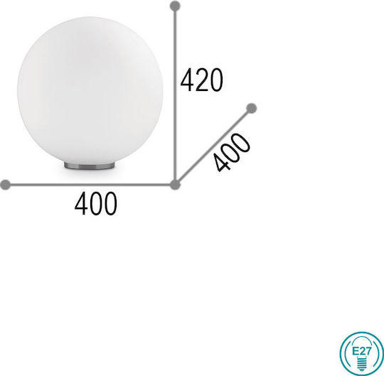 Ideal Lux Glas Tischlampe für Fassung E27 mit Weiß Schirm und Silber Basis