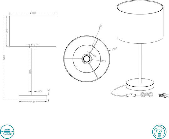 Trio Lighting Hotel Μεταλλικό Πορτατίφ για Ντουί E27 με Μπεζ Καπέλο και Ασημί Βάση