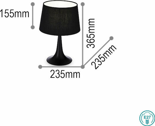 Ideal Lux Metall Tischlampe für Fassung E27 mit Schwarz Schirm und Basis