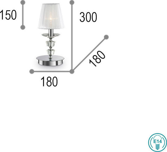 Ideal Lux Metall Tischlampe für Fassung E14 mit Weiß Schirm und Silber Basis