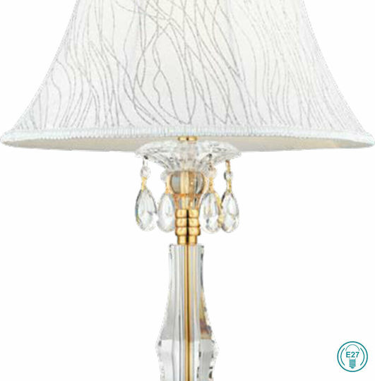 Fan Europe Monet Crystal Table Lamp for Socket E27 with White Shade and Gold Base