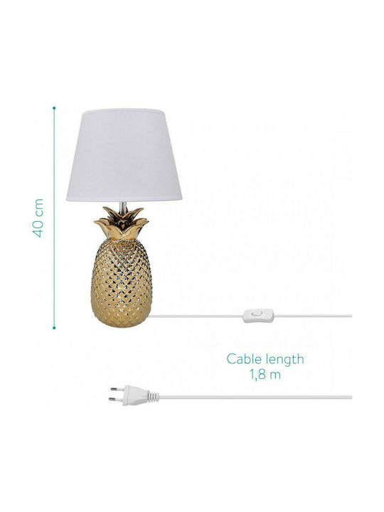 Navaris Pineapple Metal Table Lamp with White Shade and Gold Base
