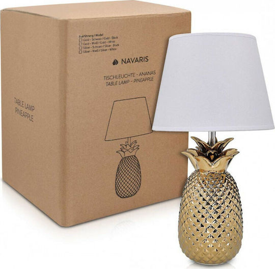 Navaris Pineapple Metal Table Lamp with White Shade and Gold Base