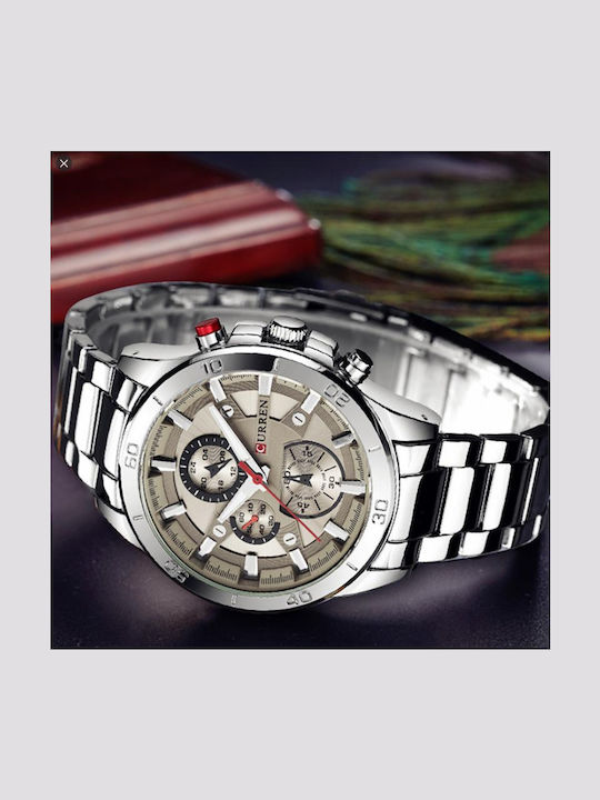 Curren Men's Watch 45mm Battery with Metal Bracelet Silver/Beige