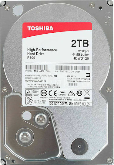Toshiba P300 2TB HDD Hard Drive 3.5" SATA III 5400rpm with 128MB Cache for Desktop HDWD220UZSVA