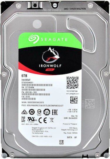 Seagate Ironwolf 6TB HDD Hard Drive 3.5" SATA III 5400rpm with 256MB Cache for NAS ST6000VN001