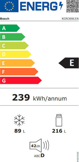 Bosch Ψυγειοκαταψύκτης 305lt Total NoFrost Υ186xΠ60xΒ66εκ. Metal Look KGN36NLEA