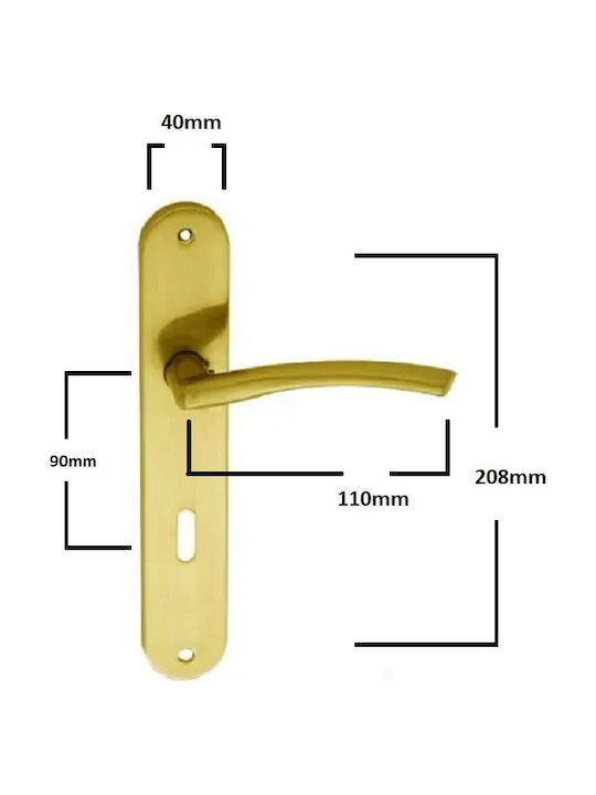 Import Hellas Lever Middle Door with Plate Z-021 Pair (Center Distance 90mm) Gold