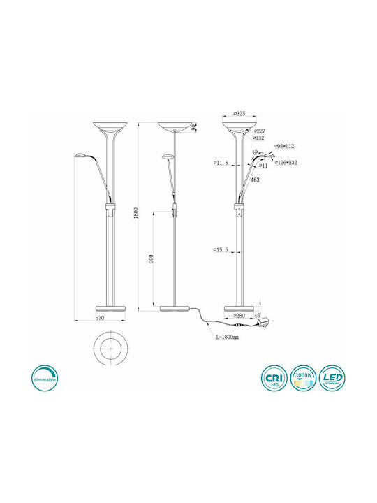 Trio Lighting Orson LED Подова Лампа В180xД32см. 2700лм Златист