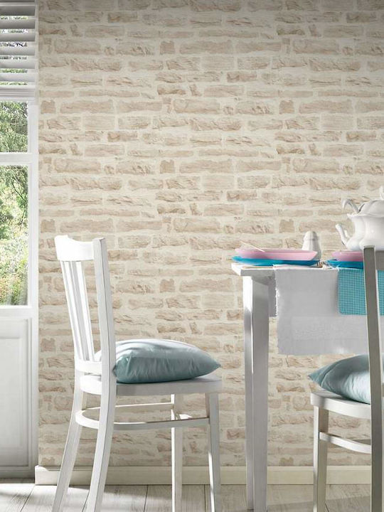 Ταπετσαρία Τοίχου Wood Stone Βινυλίου Μπεζ 1000x53cm Πλενόμενη