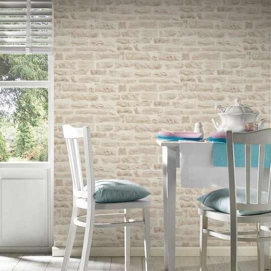 Ταπετσαρία Τοίχου Wood Stone Βινυλίου Μπεζ 1000x53cm Πλενόμενη