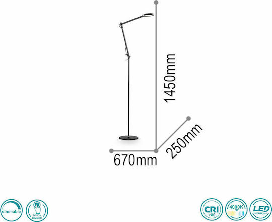 Ideal Lux Futura PT1 LED Floor Lamp H145xW25cm. with Natural White Light 600lm Black