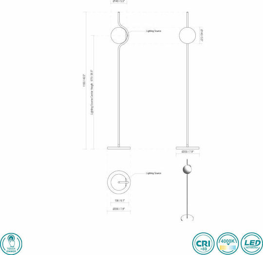 Faro Barcelona Le Vita LED Stehleuchte H118xB20cm. mit Warmweißem Licht 570lm Schwarz