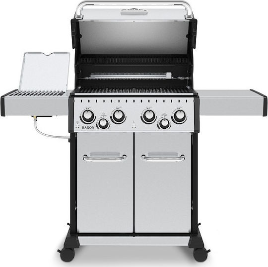 Broil King Baron S 490 Газово Барбекю Чугунена Решетка 65брx44брсм. с 4 бр 12.4кВт и Страничен Нагревател Инфрачервена