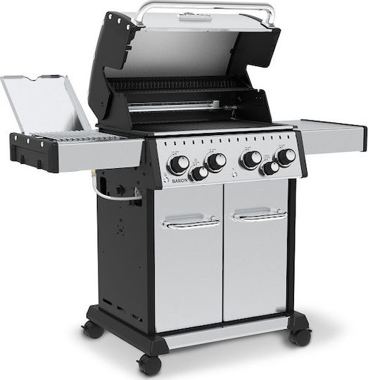 Broil King Baron S 490 Газово Барбекю Чугунена Решетка 65брx44брсм. с 4 бр 12.4кВт и Страничен Нагревател Инфрачервена