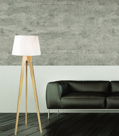 Zambelis Lights Vintage Φωτιστικό Δαπέδου Υ150xΜ45εκ. με Ντουί για Λαμπτήρα E27 Φυσικό Ξύλο-λευκό Καπέλο