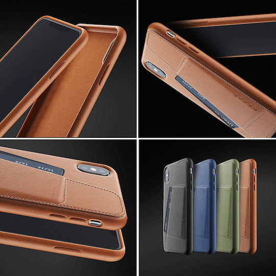 Mujjo Задна корица Кожа с слот за карти Кафяв (iPhone XS Max)