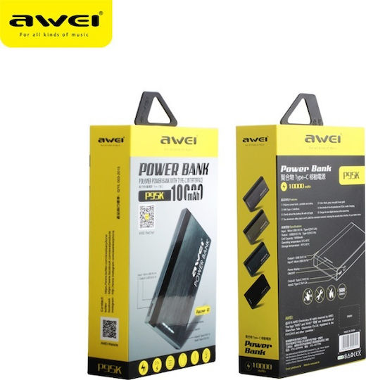Awei P95K Power Bank 10000mAh με Θύρα USB-A και Θύρα USB-C Μαύρο