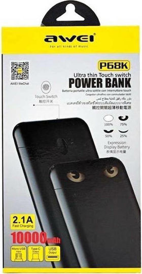 Awei P68K Power Bank 10000mAh mit 2 USB-A Anschlüssen Schwarz
