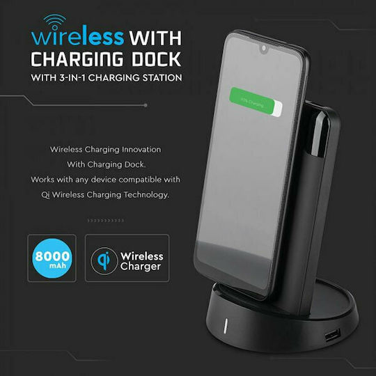 V-TAC VT-3509 Power Bank 8000mAh mit 2 USB-A Anschlüssen Schwarz