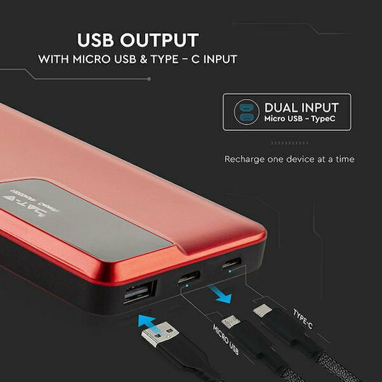V-TAC VT-3511 Power Bank 10000mAh с USB-A порт Червен