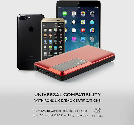 V-TAC VT-3511 Power Bank 10000mAh с USB-A порт Червен
