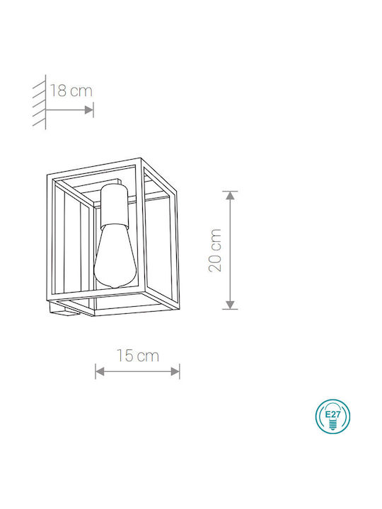 Nowodvorski Crate Vintage Lamp Wall with Socket E27 Black 20x15cm