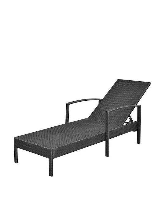 Deckchair Rattan with Cushion Black 195x68x52cm.